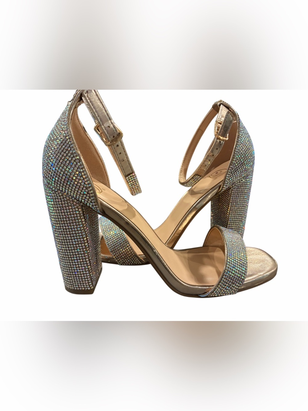 Sparkling Rhinestone Block Heel Sandals - Gold